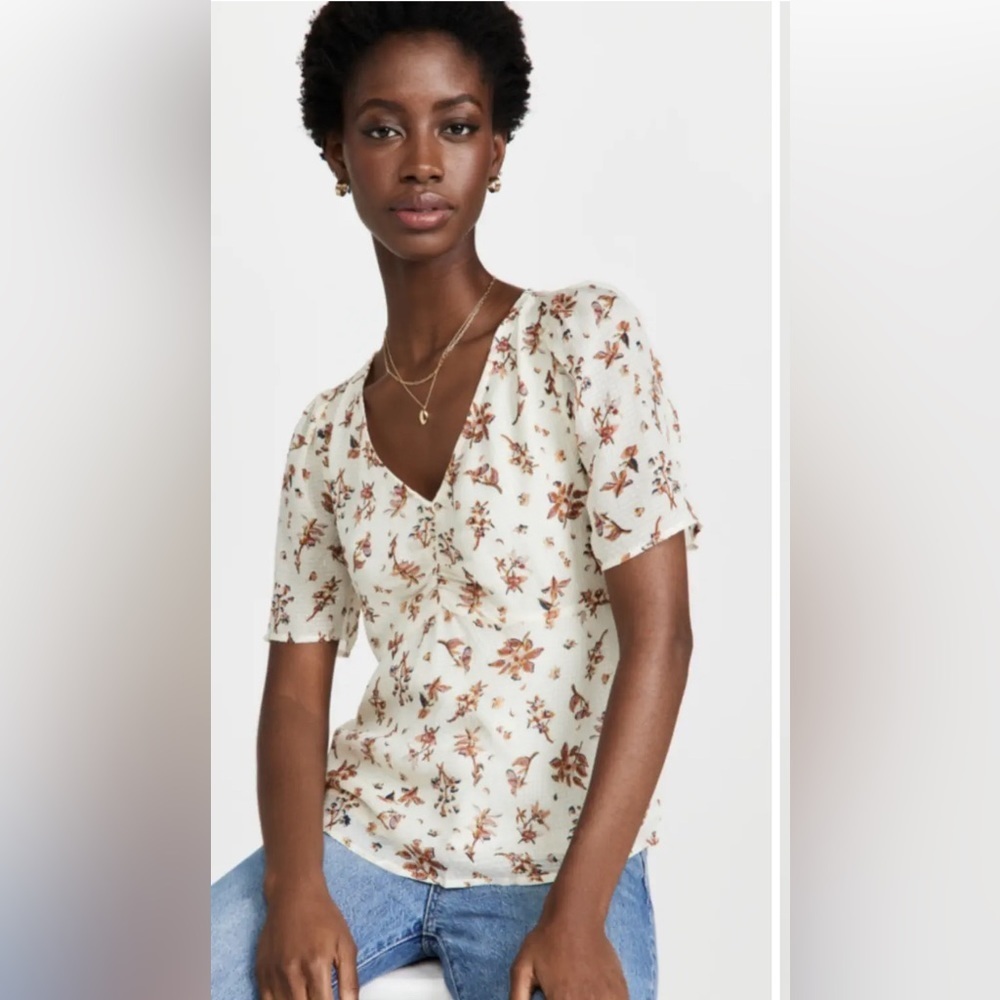 NWT Madewell Puff Sleeve Top In Silk Gingham Print Size 10